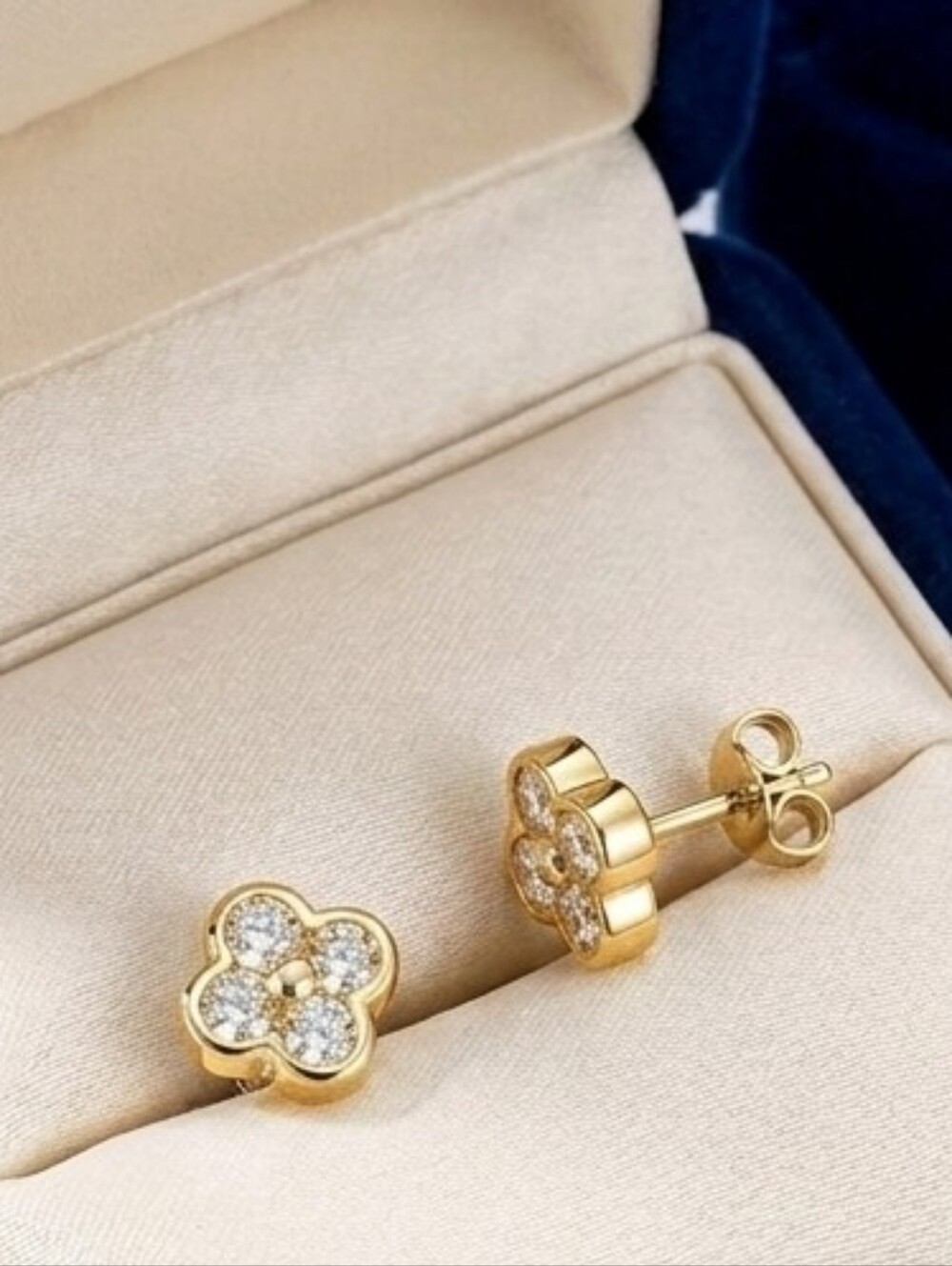 Moissanite Gold Clover Stud Earrings